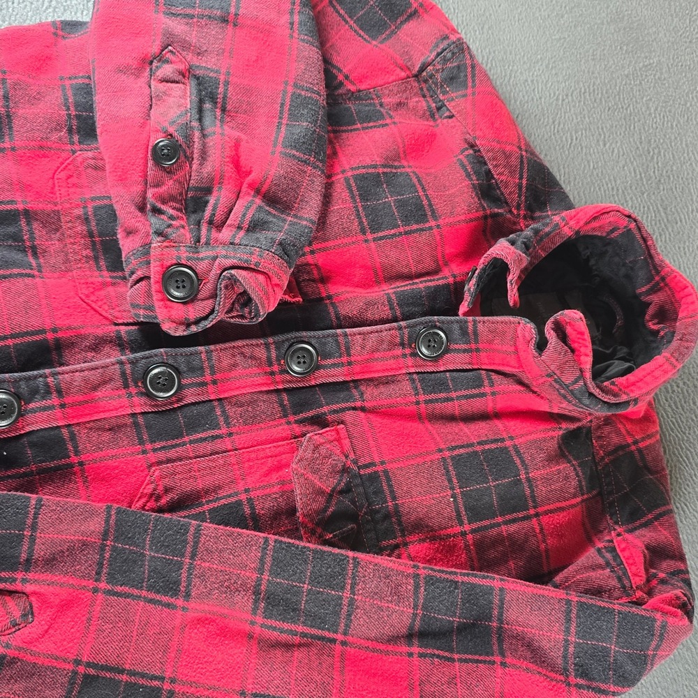 H&M LOGG Mens Red Black Plaid Quilted Flannel Shirt Jacket Size Large Buffalo